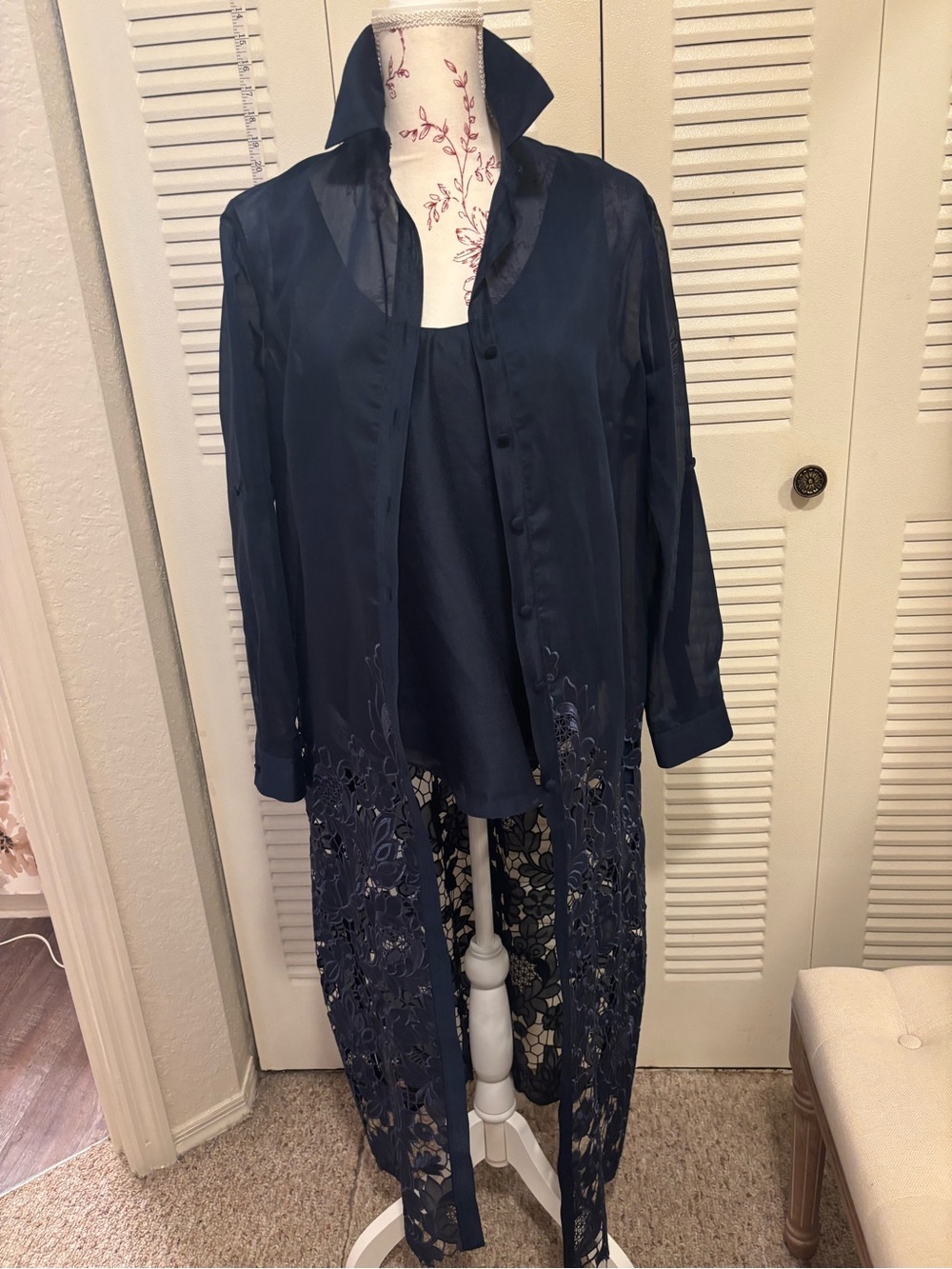 Tarik Ediz Navy Sheer Duster with Matching Navy Tank